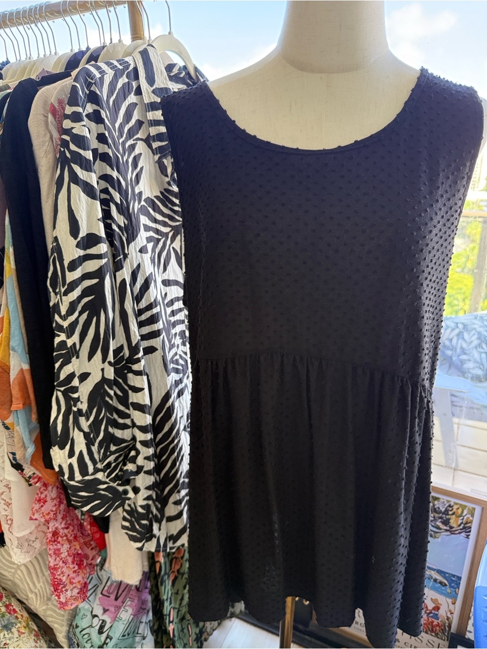 Chicsoul Sleeveless Black Swiss Dot Babydoll Top - Women's Blouse